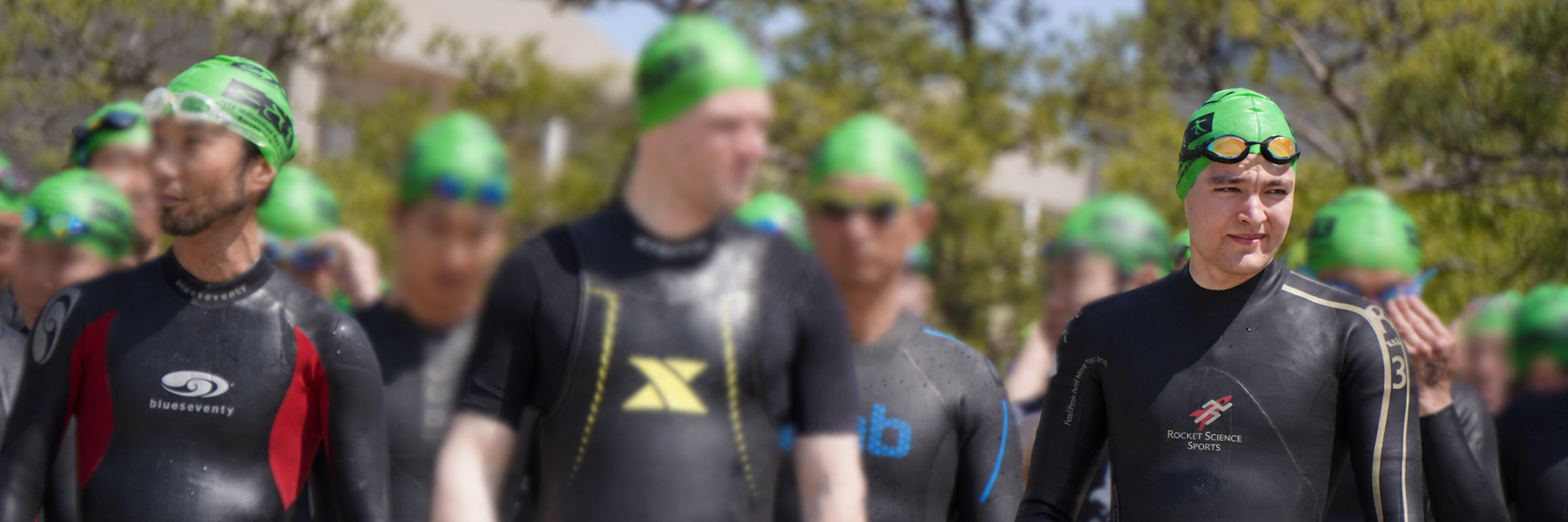 Triathlon at Odaiba, Tokyo — athletes in wetsuits and swim caps