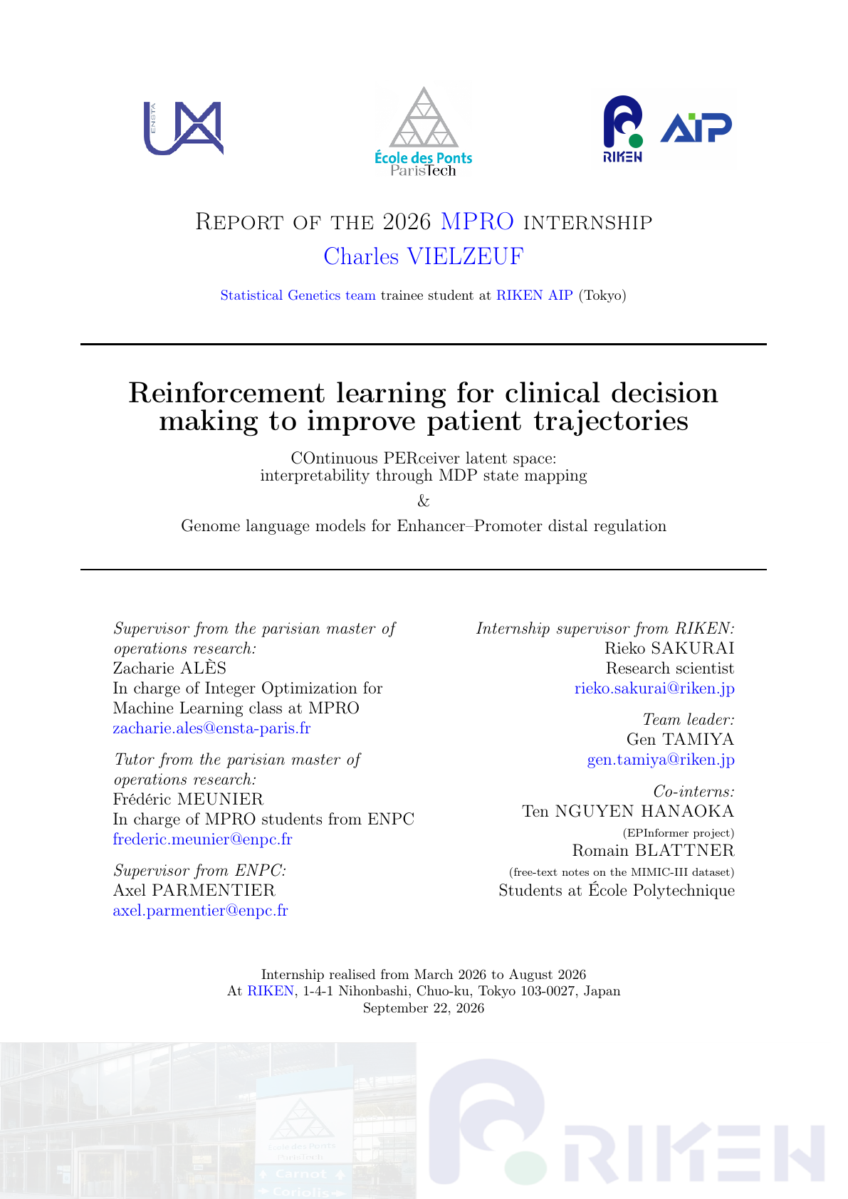 MPRO internship report — cover page