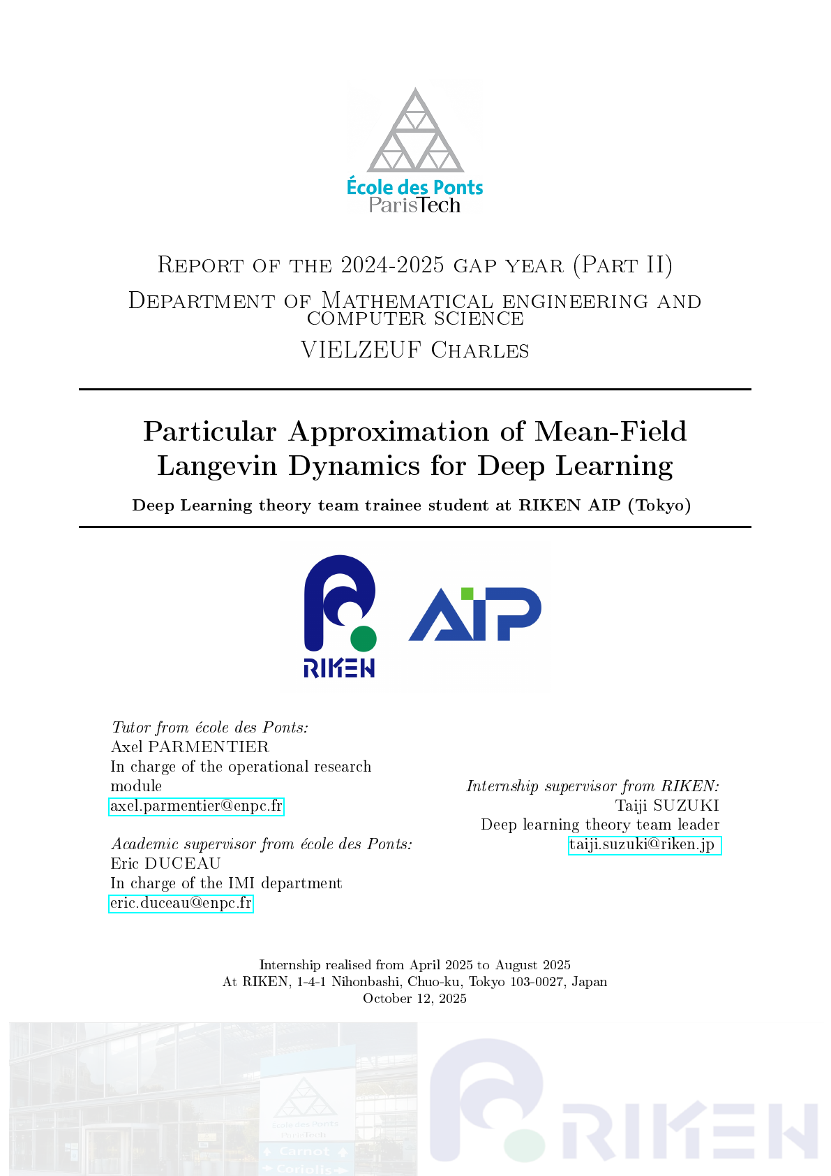 Mean-field Langevin dynamics internship report — page 1